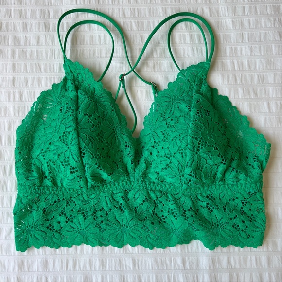 NWOT PINK Victoria's Secret Lace Longline Bralette in Kelly Green, L - Picture 6 of 14